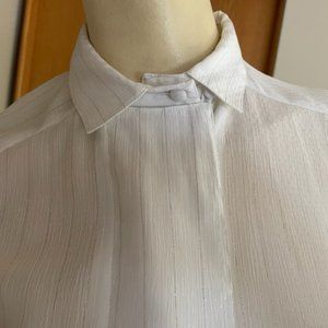 Vintage JAC DALE IVORY BLOUSE with SILVER THREAD Dressy Long Sleeve, Button-Down